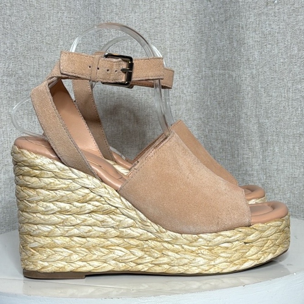 MARC FISHER NELLY PEACH SUEDE WOMENS  ANKLE STRAP ESPADRILLE WEDGES **NWT** - Picture 7 of 15